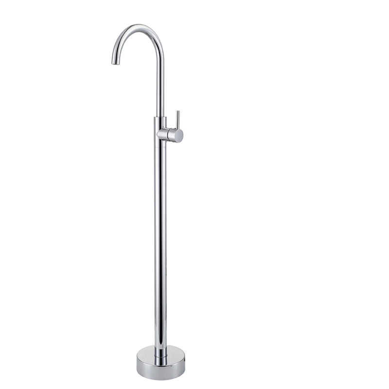 Brass Freestanding Tub Filler Floor Mounted Tub Filler with Handles Silver Round Ground Clearhalo 'Bathroom Remodel & Bathroom Fixtures' 'Bathtub Faucets' 'bathtub_faucets' 'Home Improvement' 'home_improvement' 'home_improvement_bathtub_faucets' 6818878