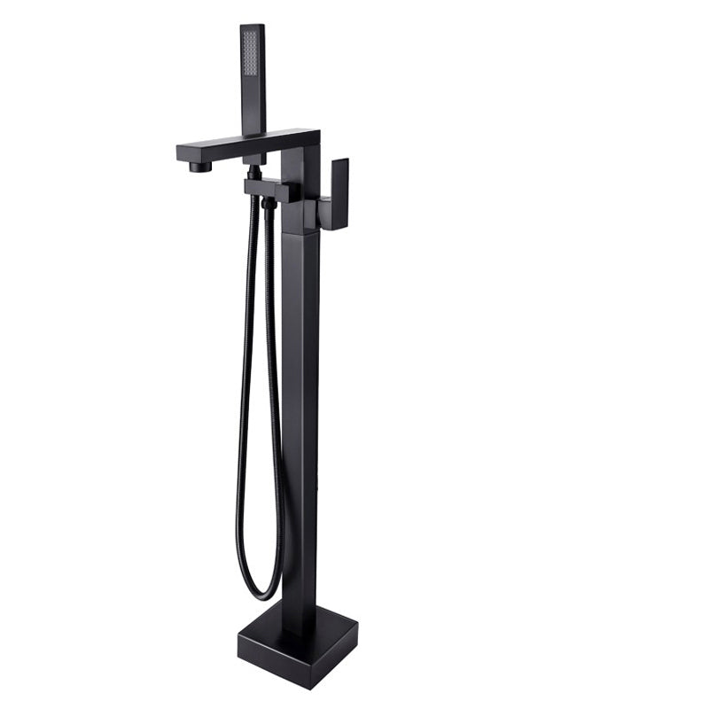 Brass Freestanding Tub Filler Floor Mounted Tub Filler with Handles Black Square Rectangle Ground Clearhalo 'Bathroom Remodel & Bathroom Fixtures' 'Bathtub Faucets' 'bathtub_faucets' 'Home Improvement' 'home_improvement' 'home_improvement_bathtub_faucets' 6818884