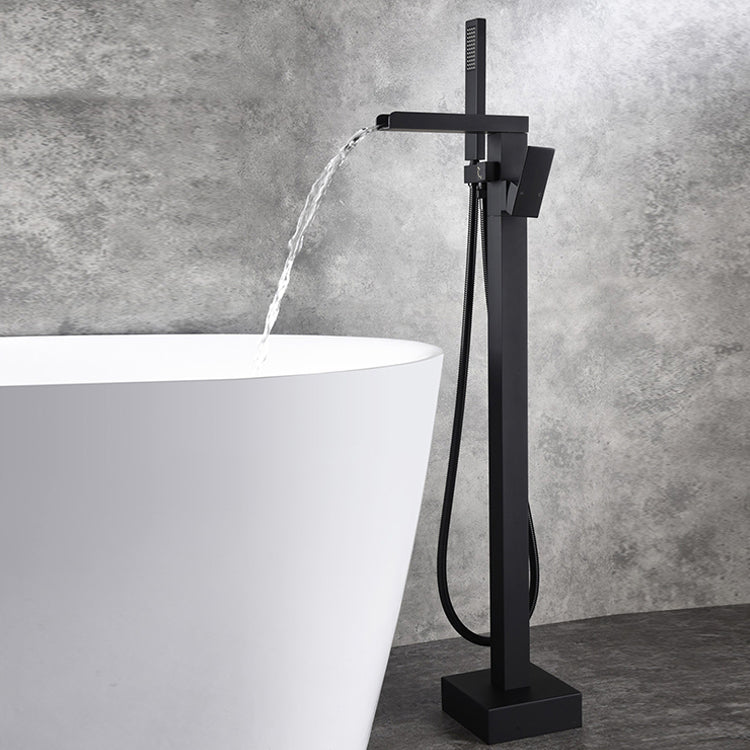 Modern Brass Freestanding Tub Filler Floor Mounted Tub Filler with Handle Black Embedded Box Included Clearhalo 'Bathroom Remodel & Bathroom Fixtures' 'Bathtub Faucets' 'bathtub_faucets' 'Home Improvement' 'home_improvement' 'home_improvement_bathtub_faucets' 6818888