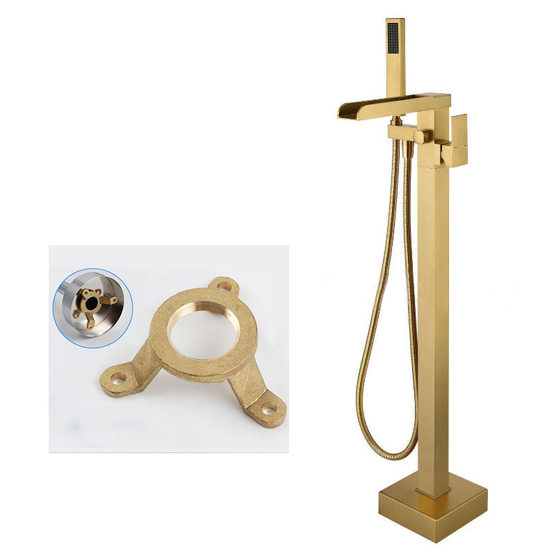 Modern Brass Freestanding Tub Filler Floor Mounted Tub Filler with Handle Gold Embedded Box Not Included Clearhalo 'Bathroom Remodel & Bathroom Fixtures' 'Bathtub Faucets' 'bathtub_faucets' 'Home Improvement' 'home_improvement' 'home_improvement_bathtub_faucets' 6818892