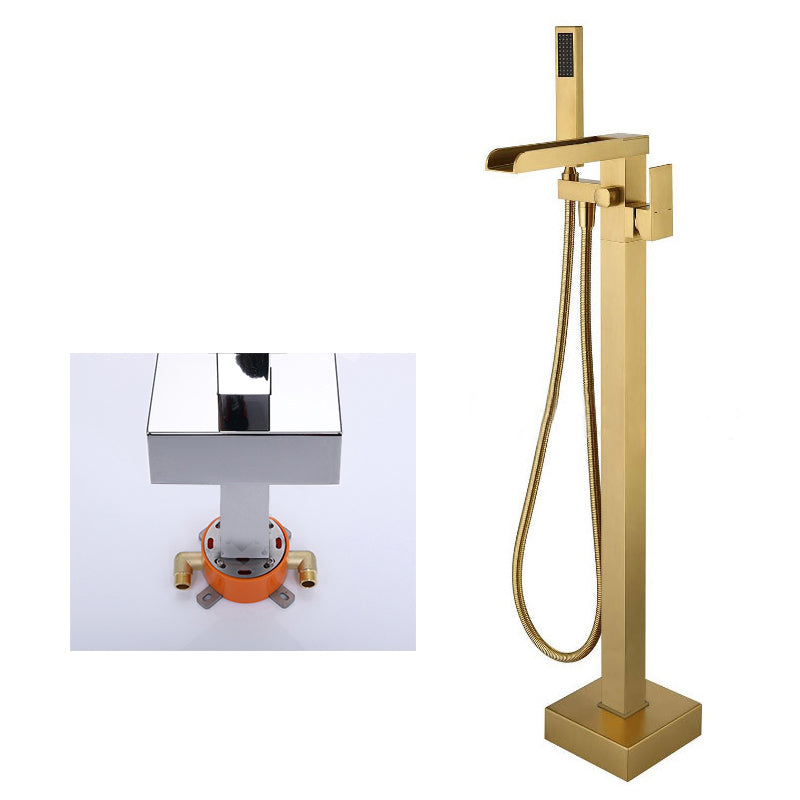 Modern Brass Freestanding Tub Filler Floor Mounted Tub Filler with Handle Gold Embedded Box Included Clearhalo 'Bathroom Remodel & Bathroom Fixtures' 'Bathtub Faucets' 'bathtub_faucets' 'Home Improvement' 'home_improvement' 'home_improvement_bathtub_faucets' 6818899