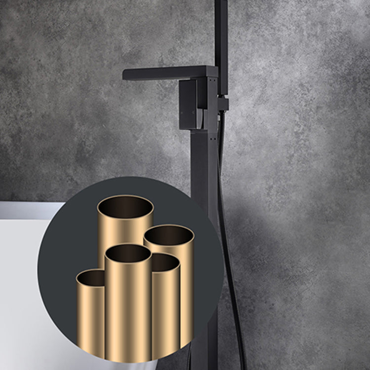 Modern Brass Freestanding Tub Filler Floor Mounted Tub Filler with Handle Clearhalo 'Bathroom Remodel & Bathroom Fixtures' 'Bathtub Faucets' 'bathtub_faucets' 'Home Improvement' 'home_improvement' 'home_improvement_bathtub_faucets' 6818900