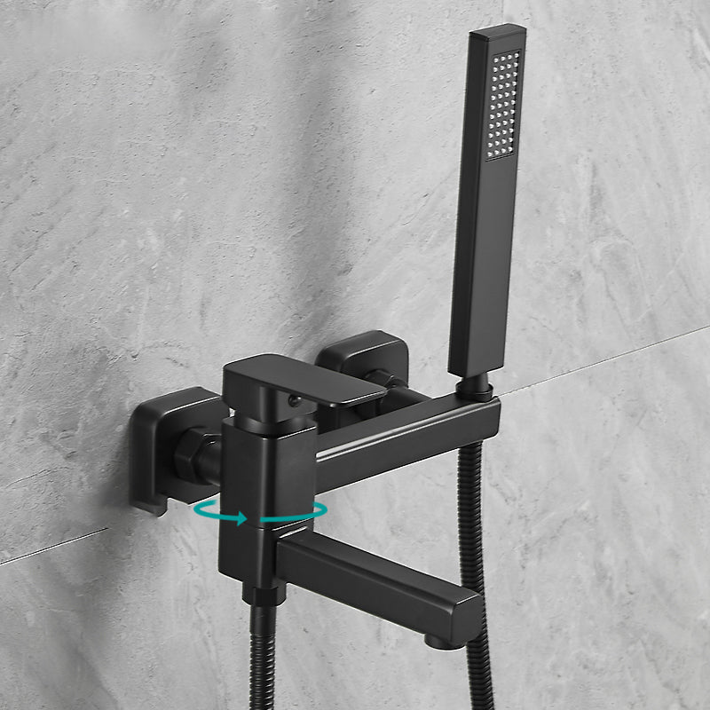 Copper Tub Filler Single Lever Handle Low Arc Swivel Wall Mount Tub Filler with Handshower Black Straight Clearhalo 'Bathroom Remodel & Bathroom Fixtures' 'Bathtub Faucets' 'bathtub_faucets' 'Home Improvement' 'home_improvement' 'home_improvement_bathtub_faucets' 6818907