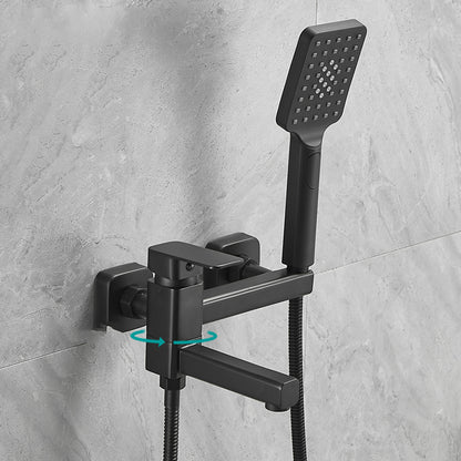 Copper Tub Filler Single Lever Handle Low Arc Swivel Wall Mount Tub Filler with Handshower Black Square Rectangle Clearhalo 'Bathroom Remodel & Bathroom Fixtures' 'Bathtub Faucets' 'bathtub_faucets' 'Home Improvement' 'home_improvement' 'home_improvement_bathtub_faucets' 6818910