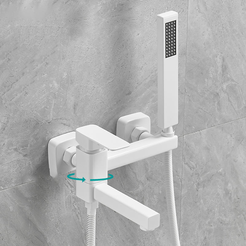 Copper Tub Filler Single Lever Handle Low Arc Swivel Wall Mount Tub Filler with Handshower White Straight Clearhalo 'Bathroom Remodel & Bathroom Fixtures' 'Bathtub Faucets' 'bathtub_faucets' 'Home Improvement' 'home_improvement' 'home_improvement_bathtub_faucets' 6818912