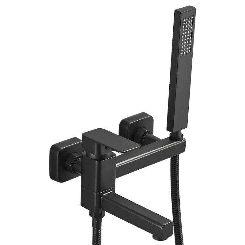 Copper Tub Filler Single Lever Handle Low Arc Swivel Wall Mount Tub Filler with Handshower Clearhalo 'Bathroom Remodel & Bathroom Fixtures' 'Bathtub Faucets' 'bathtub_faucets' 'Home Improvement' 'home_improvement' 'home_improvement_bathtub_faucets' 6818915