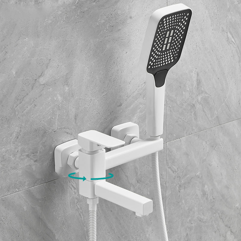 Copper Tub Filler Single Lever Handle Low Arc Swivel Wall Mount Tub Filler with Handshower White Square Rectangle Clearhalo 'Bathroom Remodel & Bathroom Fixtures' 'Bathtub Faucets' 'bathtub_faucets' 'Home Improvement' 'home_improvement' 'home_improvement_bathtub_faucets' 6818916