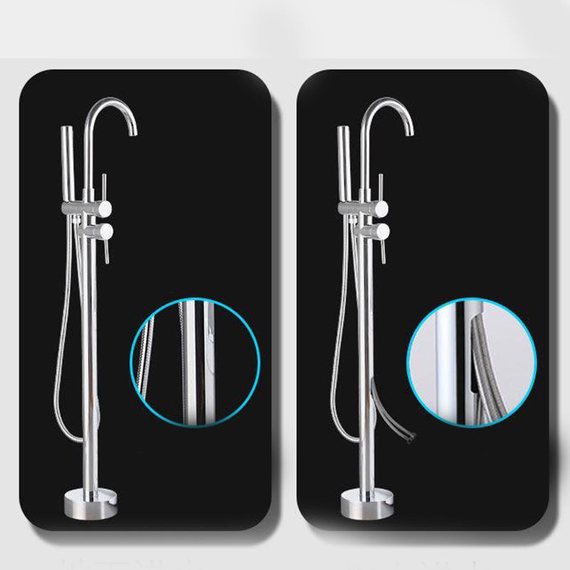 Tub Filler Lever Handle Freestanding Brass High Arc Handshower Traditional Tub Filler Clearhalo 'Bathroom Remodel & Bathroom Fixtures' 'Bathtub Faucets' 'bathtub_faucets' 'Home Improvement' 'home_improvement' 'home_improvement_bathtub_faucets' 6818923