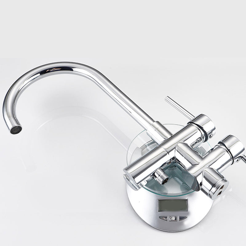 Tub Filler Lever Handle Freestanding Brass High Arc Handshower Traditional Tub Filler Clearhalo 'Bathroom Remodel & Bathroom Fixtures' 'Bathtub Faucets' 'bathtub_faucets' 'Home Improvement' 'home_improvement' 'home_improvement_bathtub_faucets' 6818936