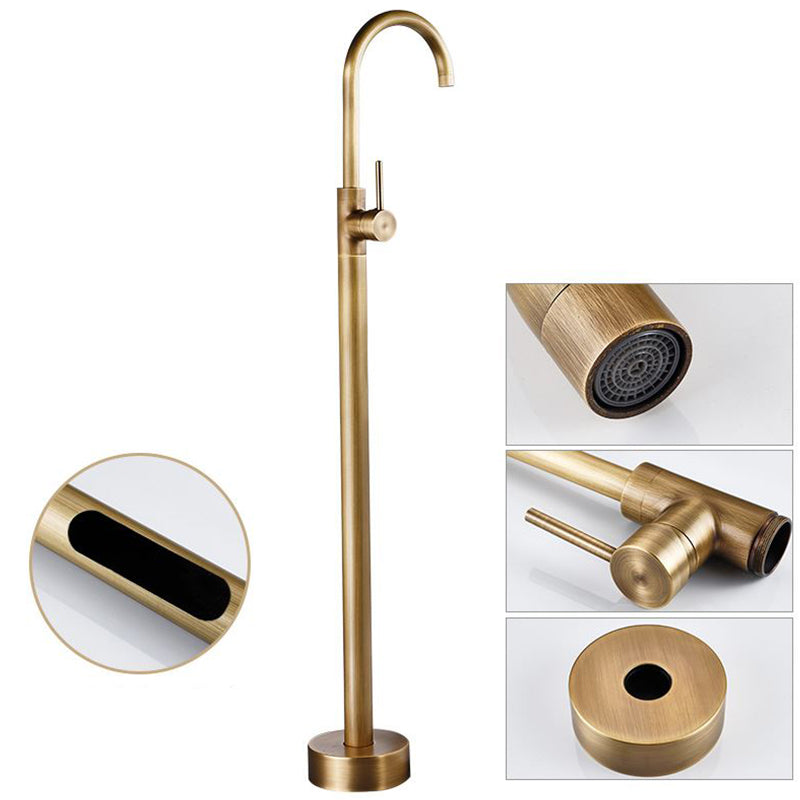 Tub Filler Lever Handle Freestanding Brass High Arc Handshower Traditional Tub Filler Brass 1 Handle Faucets Hand Shower Not Included Clearhalo 'Bathroom Remodel & Bathroom Fixtures' 'Bathtub Faucets' 'bathtub_faucets' 'Home Improvement' 'home_improvement' 'home_improvement_bathtub_faucets' 6818938