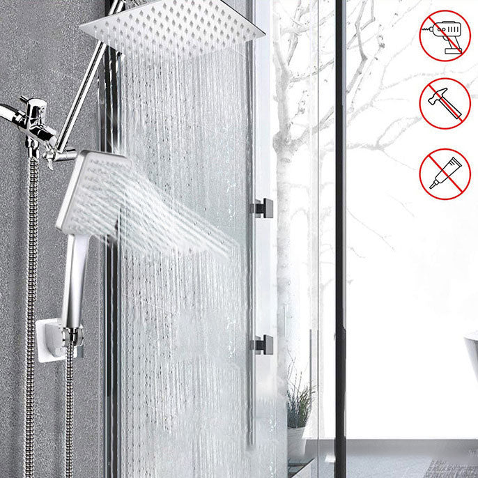 Contemporary Pull Down Dual Shower Head Square High Arch Shower Head Combo in Chrome Clearhalo 'Bathroom Remodel & Bathroom Fixtures' 'Home Improvement' 'home_improvement' 'home_improvement_shower_heads' 'Shower Heads' 'shower_heads' 'Showers & Bathtubs Plumbing' 'Showers & Bathtubs' 6819591