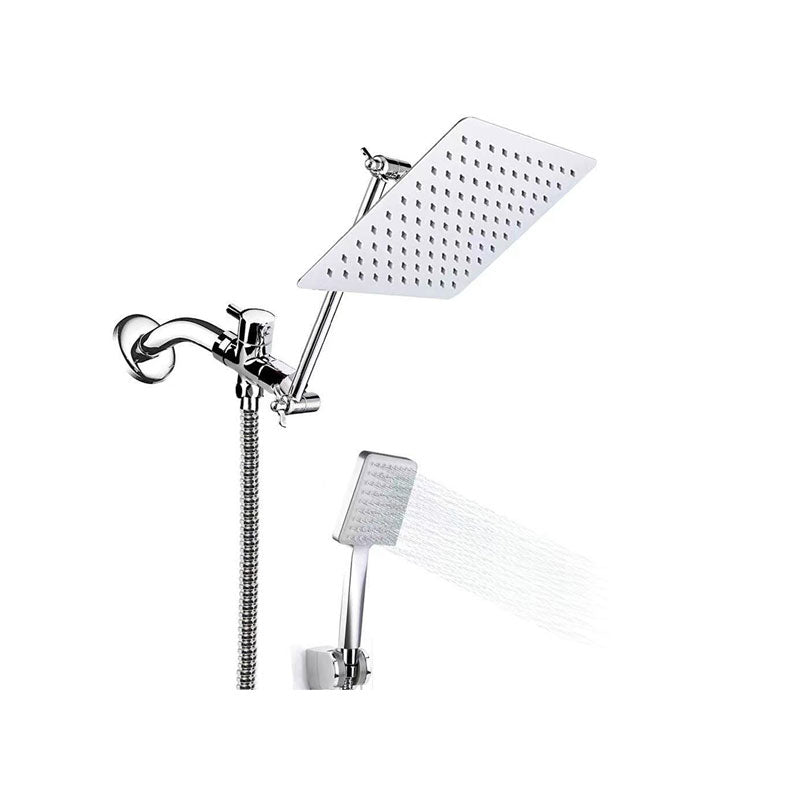 Contemporary Pull Down Dual Shower Head Square High Arch Shower Head Combo in Chrome Silver Clearhalo 'Bathroom Remodel & Bathroom Fixtures' 'Home Improvement' 'home_improvement' 'home_improvement_shower_heads' 'Shower Heads' 'shower_heads' 'Showers & Bathtubs Plumbing' 'Showers & Bathtubs' 6819592