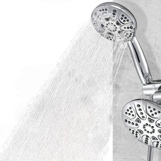 Contemporary Shower Combo Dual Shower Head Chrome Ceiling Mounted Round Shower Head Clearhalo 'Bathroom Remodel & Bathroom Fixtures' 'Home Improvement' 'home_improvement' 'home_improvement_shower_heads' 'Shower Heads' 'shower_heads' 'Showers & Bathtubs Plumbing' 'Showers & Bathtubs' 6819603