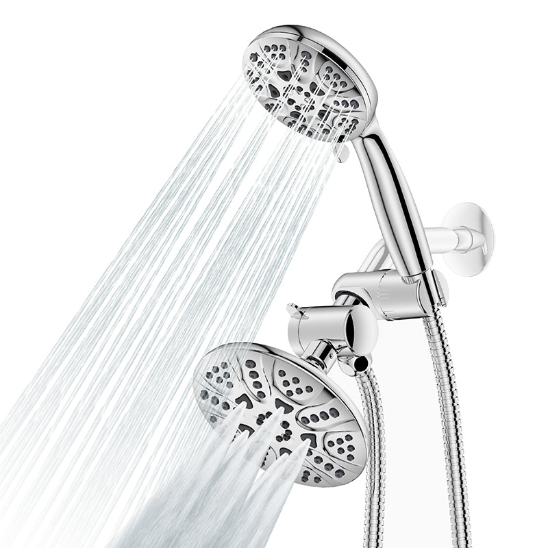 Contemporary Shower Combo Dual Shower Head Chrome Ceiling Mounted Round Shower Head Clearhalo 'Bathroom Remodel & Bathroom Fixtures' 'Home Improvement' 'home_improvement' 'home_improvement_shower_heads' 'Shower Heads' 'shower_heads' 'Showers & Bathtubs Plumbing' 'Showers & Bathtubs' 6819609
