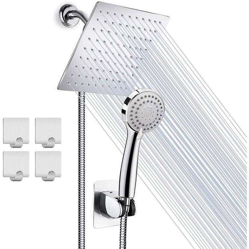 Modern Pull down Dual Shower Head Square High Arch Shower Head Combo Silver Clearhalo 'Bathroom Remodel & Bathroom Fixtures' 'Home Improvement' 'home_improvement' 'home_improvement_shower_heads' 'Shower Heads' 'shower_heads' 'Showers & Bathtubs Plumbing' 'Showers & Bathtubs' 6819614