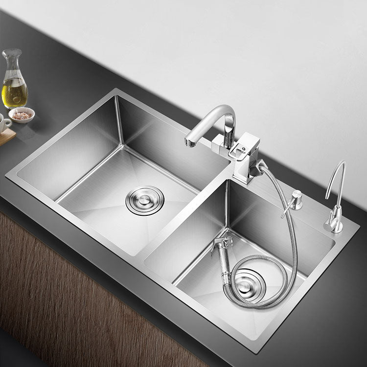 3 Holes Kitchen Sink Rectangle Stainless Steel Sink With Strainer Clearhalo 'Home Improvement' 'home_improvement' 'home_improvement_kitchen_sinks' 'Kitchen Remodel & Kitchen Fixtures' 'Kitchen Sinks & Faucet Components' 'Kitchen Sinks' 'kitchen_sinks' 6821570