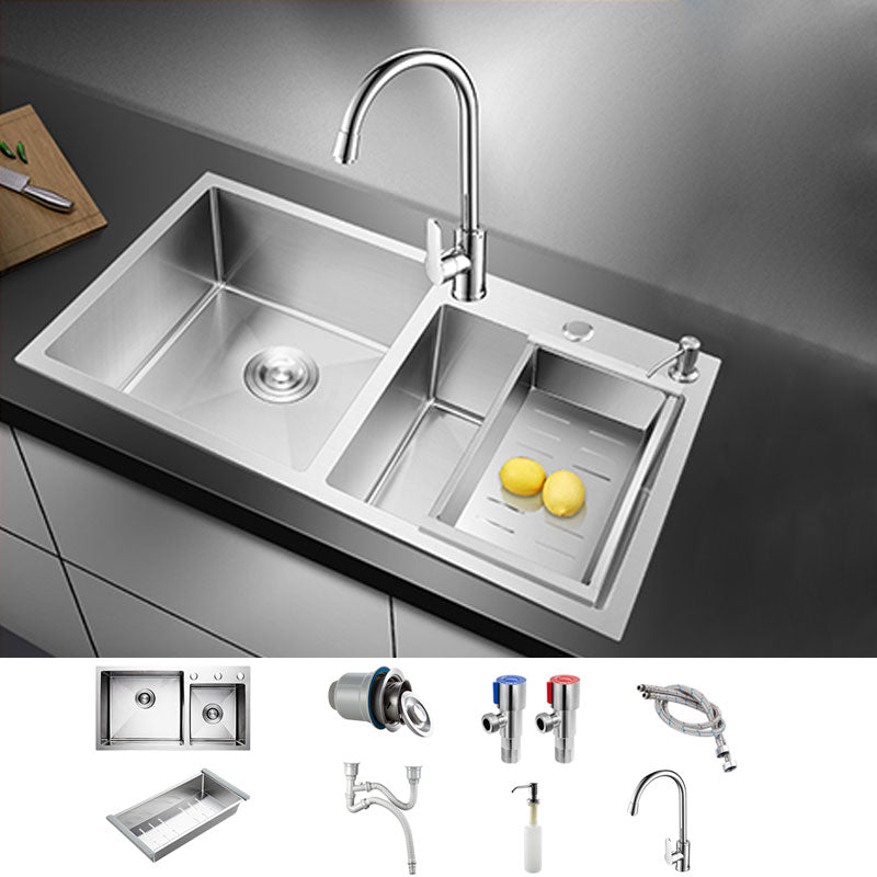 3 Holes Kitchen Sink Rectangle Stainless Steel Sink With Strainer Sink with Faucet Round Faucet Clearhalo 'Home Improvement' 'home_improvement' 'home_improvement_kitchen_sinks' 'Kitchen Remodel & Kitchen Fixtures' 'Kitchen Sinks & Faucet Components' 'Kitchen Sinks' 'kitchen_sinks' 6821572