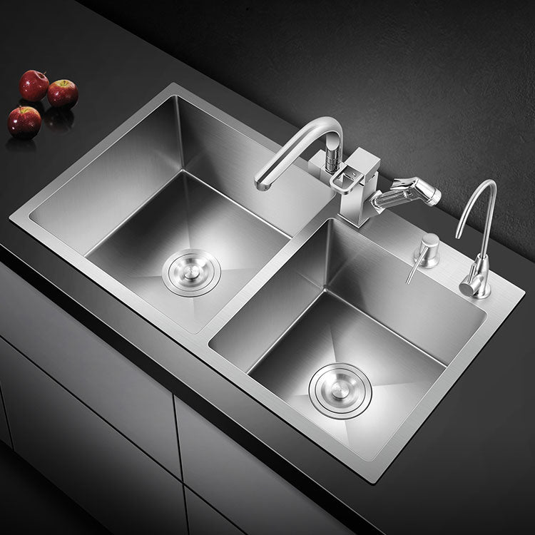 3 Holes Kitchen Sink Rectangle Stainless Steel Sink With Strainer 32"L x 17"W x 8"H Sink with Faucet Robot Water Purification Double Tap Clearhalo 'Home Improvement' 'home_improvement' 'home_improvement_kitchen_sinks' 'Kitchen Remodel & Kitchen Fixtures' 'Kitchen Sinks & Faucet Components' 'Kitchen Sinks' 'kitchen_sinks' 6821573