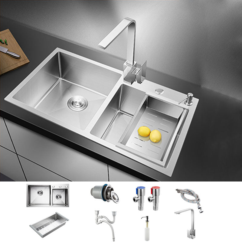 3 Holes Kitchen Sink Rectangle Stainless Steel Sink With Strainer Sink with Faucet Square Faucet Clearhalo 'Home Improvement' 'home_improvement' 'home_improvement_kitchen_sinks' 'Kitchen Remodel & Kitchen Fixtures' 'Kitchen Sinks & Faucet Components' 'Kitchen Sinks' 'kitchen_sinks' 6821574