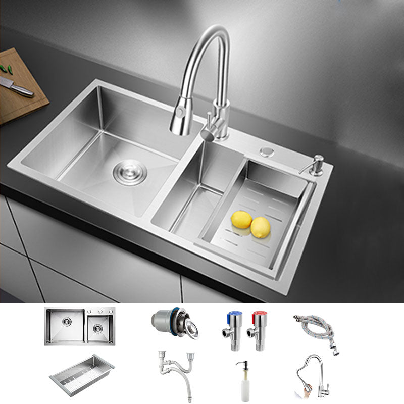 3 Holes Kitchen Sink Rectangle Stainless Steel Sink With Strainer Sink with Faucet Pull Out Faucet Clearhalo 'Home Improvement' 'home_improvement' 'home_improvement_kitchen_sinks' 'Kitchen Remodel & Kitchen Fixtures' 'Kitchen Sinks & Faucet Components' 'Kitchen Sinks' 'kitchen_sinks' 6821576