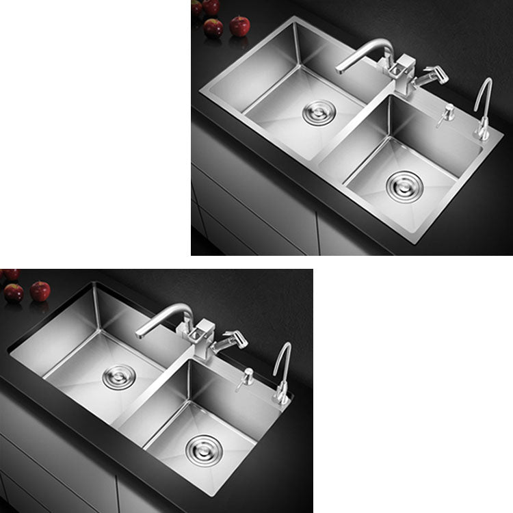 3 Holes Kitchen Sink Rectangle Stainless Steel Sink With Strainer Clearhalo 'Home Improvement' 'home_improvement' 'home_improvement_kitchen_sinks' 'Kitchen Remodel & Kitchen Fixtures' 'Kitchen Sinks & Faucet Components' 'Kitchen Sinks' 'kitchen_sinks' 6821577