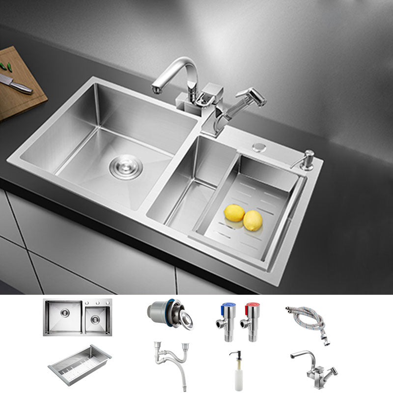 3 Holes Kitchen Sink Rectangle Stainless Steel Sink With Strainer Sink with Faucet Robot Faucet Clearhalo 'Home Improvement' 'home_improvement' 'home_improvement_kitchen_sinks' 'Kitchen Remodel & Kitchen Fixtures' 'Kitchen Sinks & Faucet Components' 'Kitchen Sinks' 'kitchen_sinks' 6821578