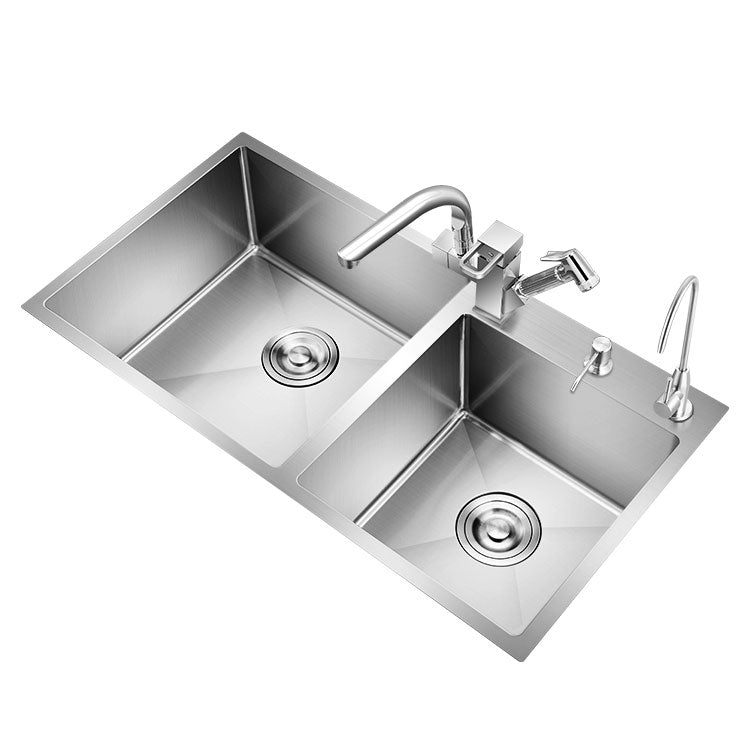 3 Holes Kitchen Sink Rectangle Stainless Steel Sink With Strainer Clearhalo 'Home Improvement' 'home_improvement' 'home_improvement_kitchen_sinks' 'Kitchen Remodel & Kitchen Fixtures' 'Kitchen Sinks & Faucet Components' 'Kitchen Sinks' 'kitchen_sinks' 6821579