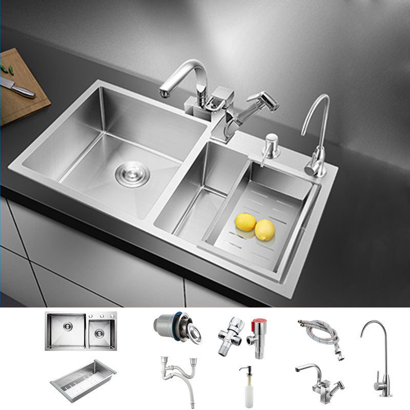 3 Holes Kitchen Sink Rectangle Stainless Steel Sink With Strainer Sink with Faucet Robot Water Purification Double Tap Clearhalo 'Home Improvement' 'home_improvement' 'home_improvement_kitchen_sinks' 'Kitchen Remodel & Kitchen Fixtures' 'Kitchen Sinks & Faucet Components' 'Kitchen Sinks' 'kitchen_sinks' 6821580