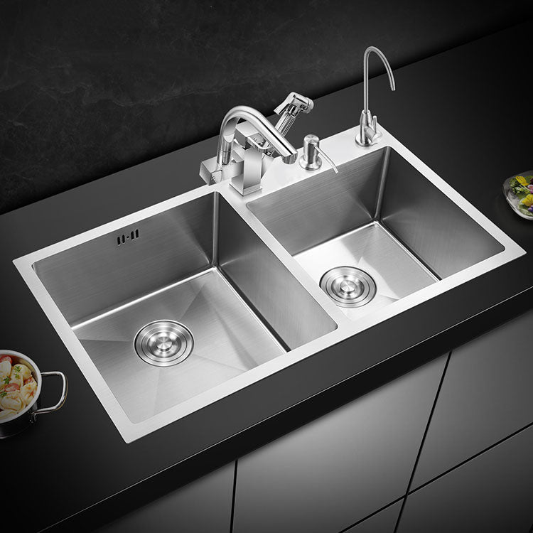 3 Holes Kitchen Sink Rectangle Stainless Steel Sink With Strainer Clearhalo 'Home Improvement' 'home_improvement' 'home_improvement_kitchen_sinks' 'Kitchen Remodel & Kitchen Fixtures' 'Kitchen Sinks & Faucet Components' 'Kitchen Sinks' 'kitchen_sinks' 6821583