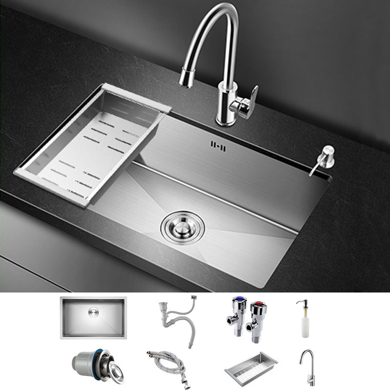 Rectangle Stainless Steel Sink Single Bowl Undermount Kitchen Sink Sink with Faucet Round Faucet Clearhalo 'Home Improvement' 'home_improvement' 'home_improvement_kitchen_sinks' 'Kitchen Remodel & Kitchen Fixtures' 'Kitchen Sinks & Faucet Components' 'Kitchen Sinks' 'kitchen_sinks' 6821592