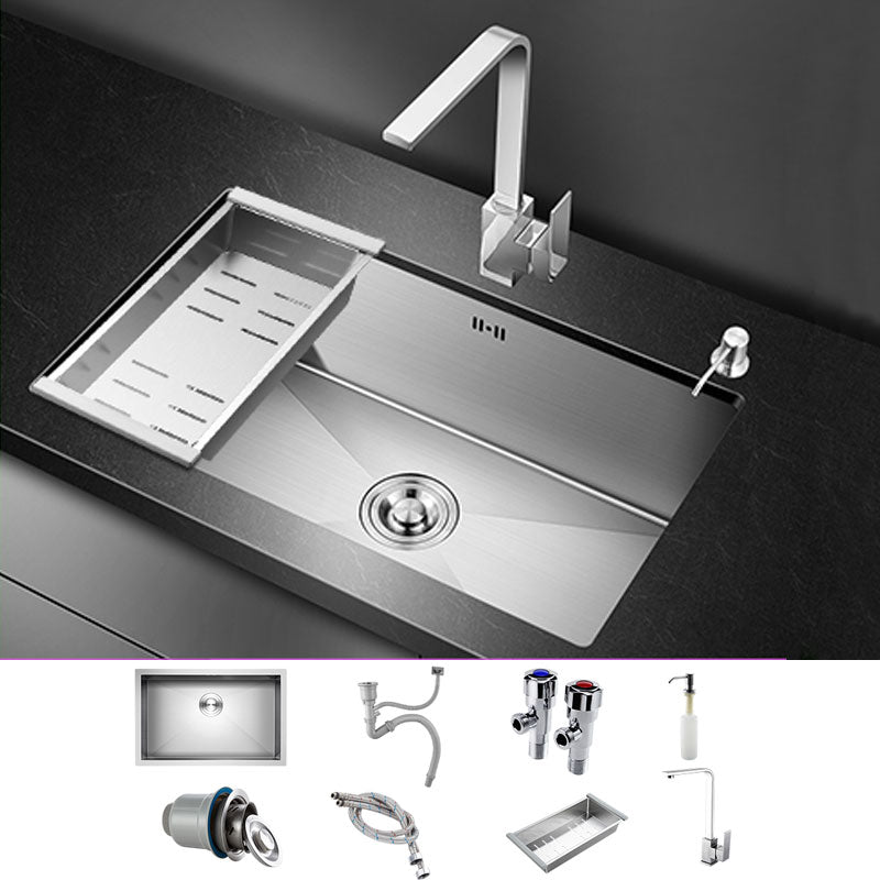 Rectangle Stainless Steel Sink Single Bowl Undermount Kitchen Sink Sink with Faucet Square Faucet Clearhalo 'Home Improvement' 'home_improvement' 'home_improvement_kitchen_sinks' 'Kitchen Remodel & Kitchen Fixtures' 'Kitchen Sinks & Faucet Components' 'Kitchen Sinks' 'kitchen_sinks' 6821594