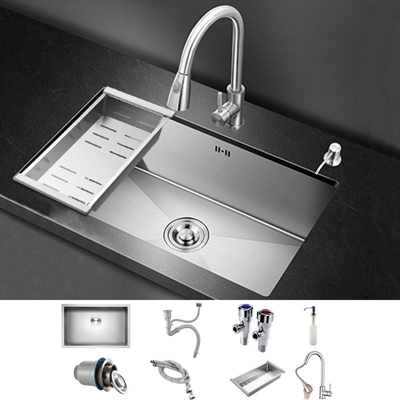 Rectangle Stainless Steel Sink Single Bowl Undermount Kitchen Sink Sink with Faucet Pull Out Faucet Clearhalo 'Home Improvement' 'home_improvement' 'home_improvement_kitchen_sinks' 'Kitchen Remodel & Kitchen Fixtures' 'Kitchen Sinks & Faucet Components' 'Kitchen Sinks' 'kitchen_sinks' 6821596