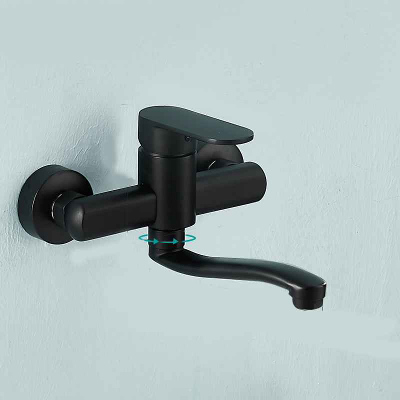 Low Arc Tub Filler Black Swivel Single Lever Handle Wall-Mounted Copper Tub Filler Low Arc Clearhalo 'Bathroom Remodel & Bathroom Fixtures' 'Bathtub Faucets' 'bathtub_faucets' 'Home Improvement' 'home_improvement' 'home_improvement_bathtub_faucets' 6823304