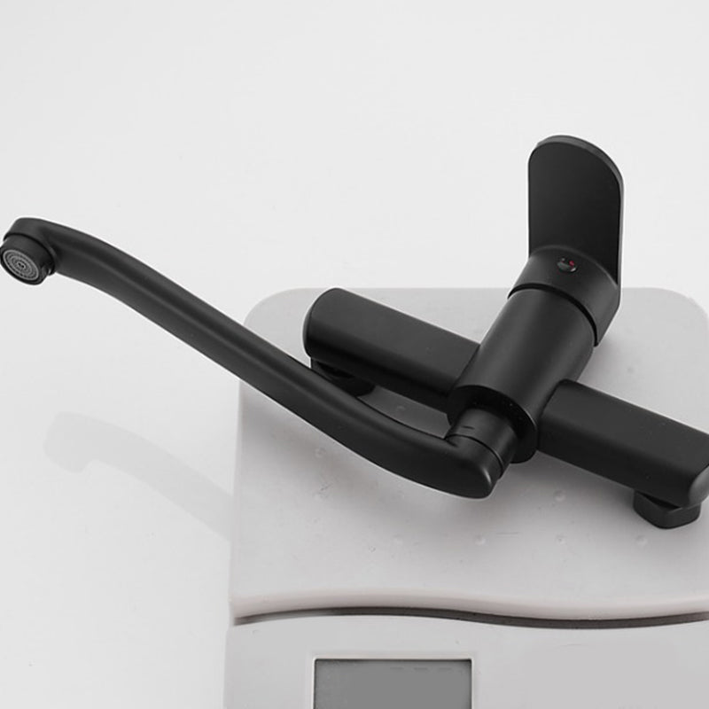 Low Arc Tub Filler Black Swivel Single Lever Handle Wall-Mounted Copper Tub Filler Clearhalo 'Bathroom Remodel & Bathroom Fixtures' 'Bathtub Faucets' 'bathtub_faucets' 'Home Improvement' 'home_improvement' 'home_improvement_bathtub_faucets' 6823315