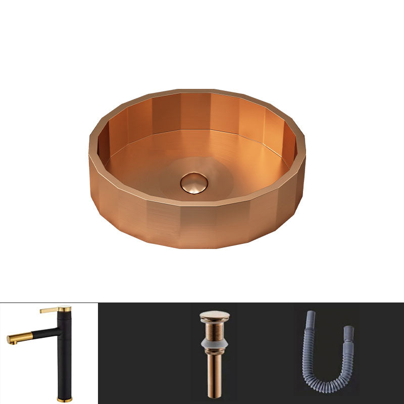 Modern Bathroom Sink Solid Color Metal Trough Bathroom Sink with Pop-Up Drain Rose Gold Pulling Sink with Faucet Clearhalo 'Bathroom Remodel & Bathroom Fixtures' 'Bathroom Sinks & Faucet Components' 'Bathroom Sinks' 'bathroom_sink' 'Home Improvement' 'home_improvement' 'home_improvement_bathroom_sink' 6823388