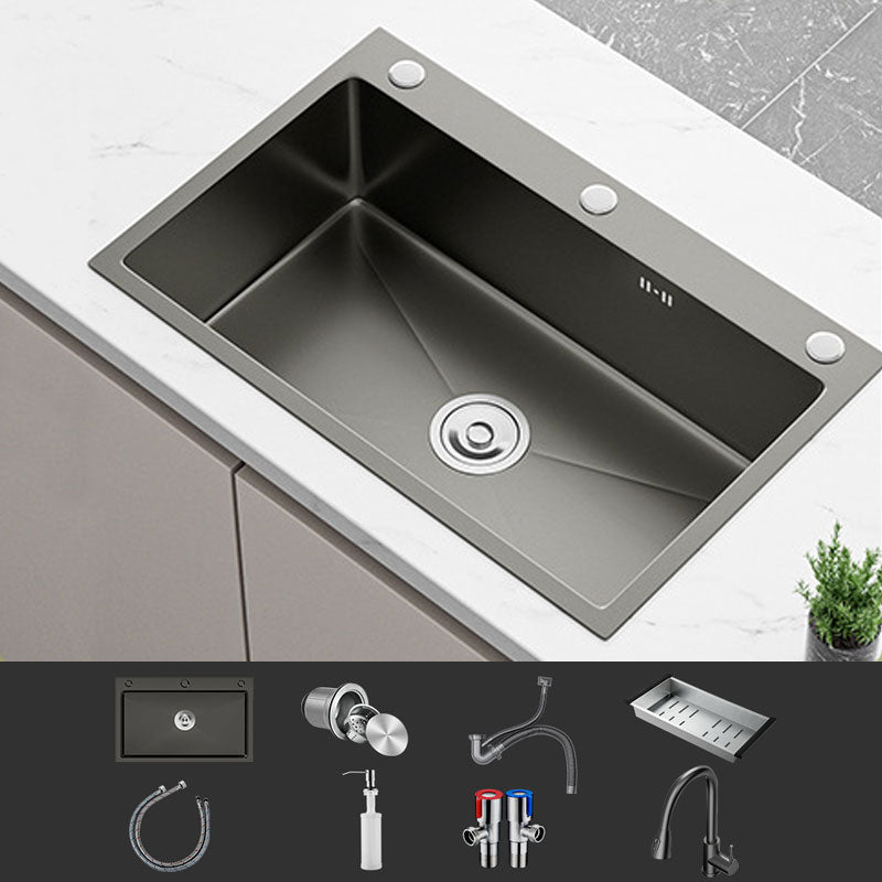 Corrosion Resistant Kitchen Sink Stainless Steel Modern Style Kitchen Sink 24"L x 18"W x 8"H Sink with Faucet Pull Out Faucet Clearhalo 'Home Improvement' 'home_improvement' 'home_improvement_kitchen_sinks' 'Kitchen Remodel & Kitchen Fixtures' 'Kitchen Sinks & Faucet Components' 'Kitchen Sinks' 'kitchen_sinks' 6823415