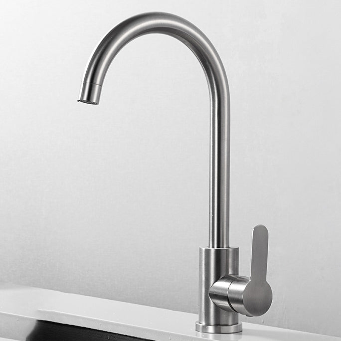 Contemporary Kitchen Faucet Stainless Steel Swivel Spout Standard Kitchen Faucets Clearhalo 'Home Improvement' 'home_improvement' 'home_improvement_kitchen_faucets' 'Kitchen Faucets' 'Kitchen Remodel & Kitchen Fixtures' 'Kitchen Sinks & Faucet Components' 'kitchen_faucets' 6823437