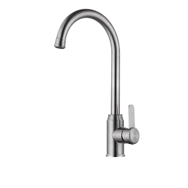 Contemporary Kitchen Faucet Stainless Steel Swivel Spout Standard Kitchen Faucets High Arc Ball Included Hot/Cold Water Dispensers Clearhalo 'Home Improvement' 'home_improvement' 'home_improvement_kitchen_faucets' 'Kitchen Faucets' 'Kitchen Remodel & Kitchen Fixtures' 'Kitchen Sinks & Faucet Components' 'kitchen_faucets' 6823438