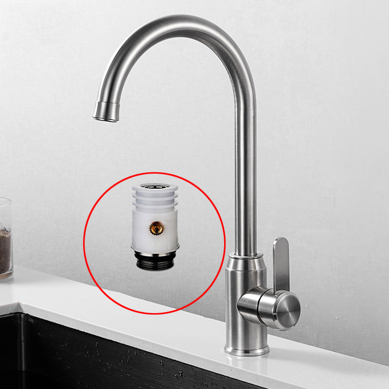 Contemporary Kitchen Faucet Stainless Steel Swivel Spout Standard Kitchen Faucets Clearhalo 'Home Improvement' 'home_improvement' 'home_improvement_kitchen_faucets' 'Kitchen Faucets' 'Kitchen Remodel & Kitchen Fixtures' 'Kitchen Sinks & Faucet Components' 'kitchen_faucets' 6823440