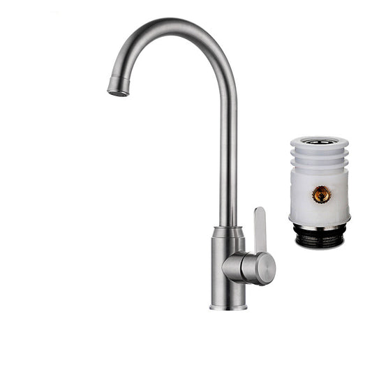 Contemporary Kitchen Faucet Stainless Steel Swivel Spout Standard Kitchen Faucets Clearhalo 'Home Improvement' 'home_improvement' 'home_improvement_kitchen_faucets' 'Kitchen Faucets' 'Kitchen Remodel & Kitchen Fixtures' 'Kitchen Sinks & Faucet Components' 'kitchen_faucets' 6823444