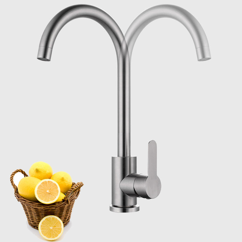 Contemporary Kitchen Faucet Stainless Steel Swivel Spout Standard Kitchen Faucets Clearhalo 'Home Improvement' 'home_improvement' 'home_improvement_kitchen_faucets' 'Kitchen Faucets' 'Kitchen Remodel & Kitchen Fixtures' 'Kitchen Sinks & Faucet Components' 'kitchen_faucets' 6823448