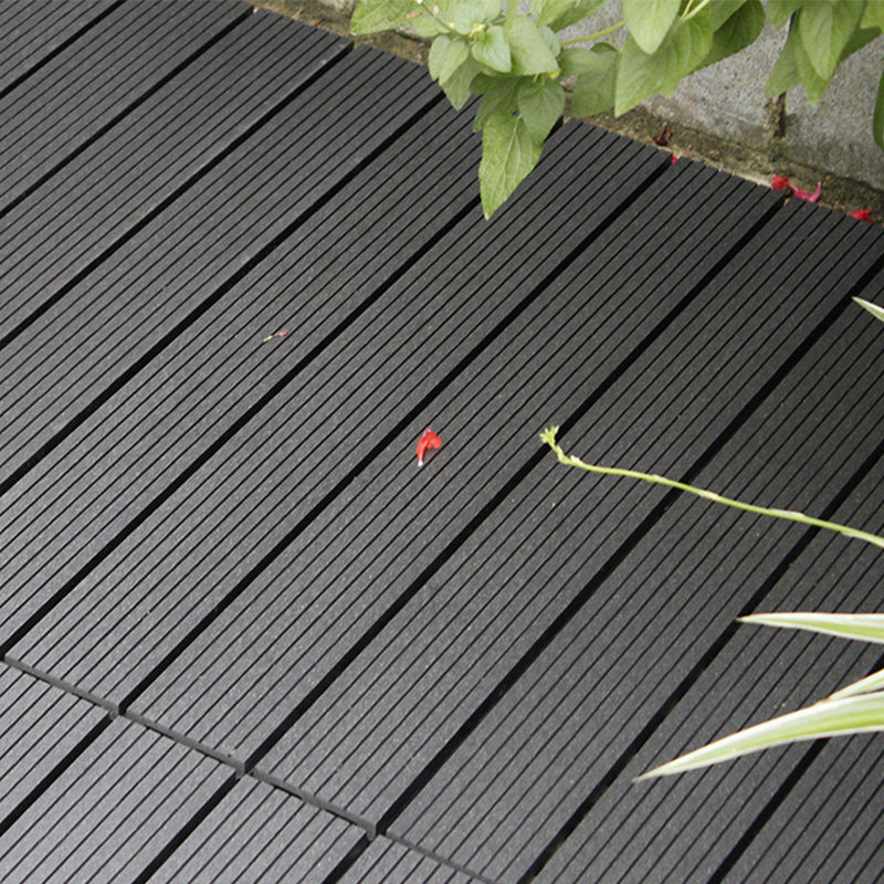 Polypropylene Deck Tile Kit 4-Slat Interlocking Patio Tiles Outdoor Patio 23.6"L x 11.8"W x 0.8"H Black Clearhalo 'Home Improvement' 'home_improvement' 'home_improvement_outdoor_deck_tiles_planks' 'Outdoor Deck Tiles & Planks' 'Outdoor Flooring & Tile' 'Outdoor Remodel' 'outdoor_deck_tiles_planks' 6835105