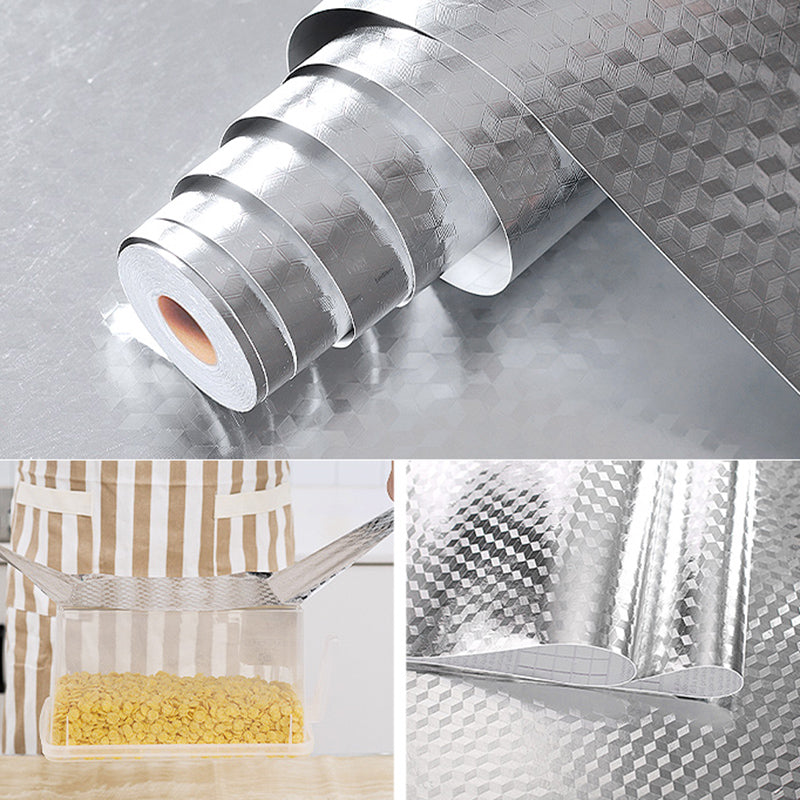 Modern Kitchen Backsplash Wallpaper Plaid Print Peel and Stick Backsplash Tile Silver 197"L x 24"W Clearhalo 'Flooring 'Home Improvement' 'home_improvement' 'home_improvement_peel_stick_blacksplash' 'Peel & Stick Backsplash Tile' 'peel_stick_blacksplash' 'Walls & Ceilings' Walls and Ceiling' 6835687