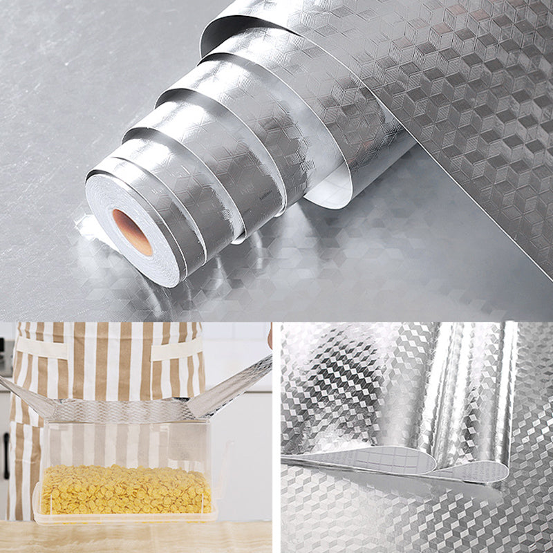 Modern Kitchen Backsplash Wallpaper Plaid Print Peel and Stick Backsplash Tile Silver 787"L x 24"W Clearhalo 'Flooring 'Home Improvement' 'home_improvement' 'home_improvement_peel_stick_blacksplash' 'Peel & Stick Backsplash Tile' 'peel_stick_blacksplash' 'Walls & Ceilings' Walls and Ceiling' 6835688