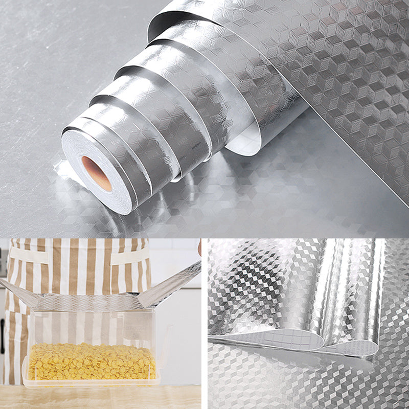 Modern Kitchen Backsplash Wallpaper Plaid Print Peel and Stick Backsplash Tile Silver 394"L x 24"W Clearhalo 'Flooring 'Home Improvement' 'home_improvement' 'home_improvement_peel_stick_blacksplash' 'Peel & Stick Backsplash Tile' 'peel_stick_blacksplash' 'Walls & Ceilings' Walls and Ceiling' 6835689