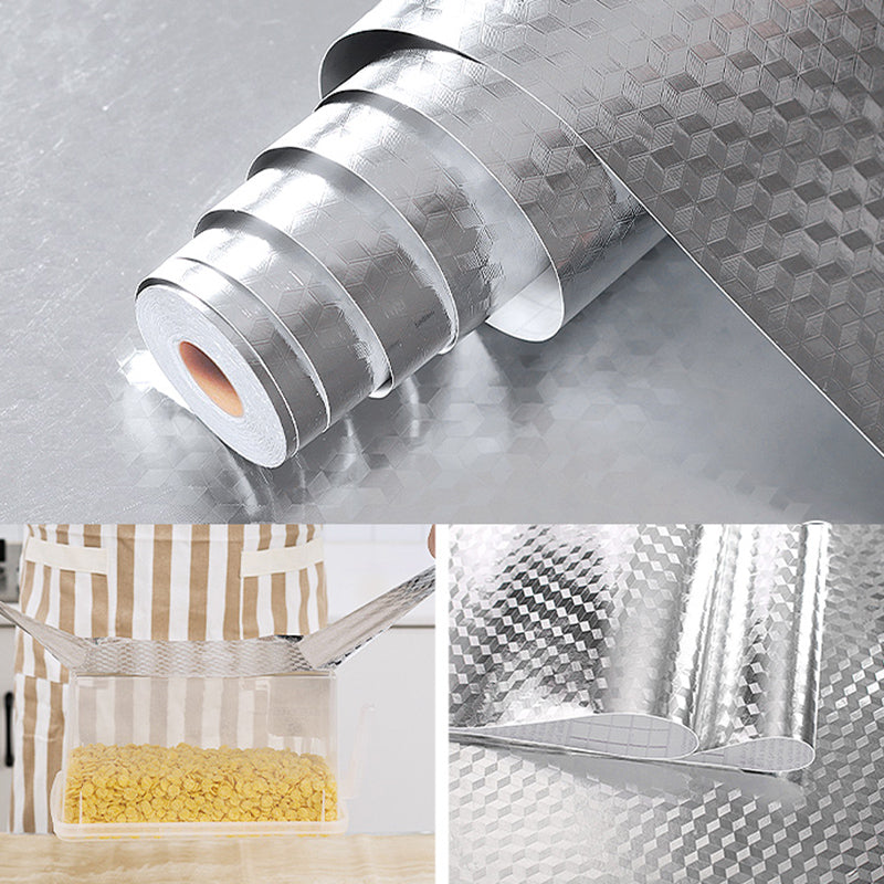 Modern Kitchen Backsplash Wallpaper Plaid Print Peel and Stick Backsplash Tile Silver 1969"L x 24"W Clearhalo 'Flooring 'Home Improvement' 'home_improvement' 'home_improvement_peel_stick_blacksplash' 'Peel & Stick Backsplash Tile' 'peel_stick_blacksplash' 'Walls & Ceilings' Walls and Ceiling' 6835691