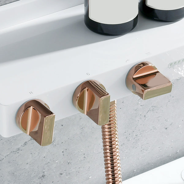 Wall Mount Tub Filler Modern Brass Triple Knob Handle Waterfall Tub Filler with Handshower Clearhalo 'Bathroom Remodel & Bathroom Fixtures' 'Bathtub Faucets' 'bathtub_faucets' 'Home Improvement' 'home_improvement' 'home_improvement_bathtub_faucets' 6835761