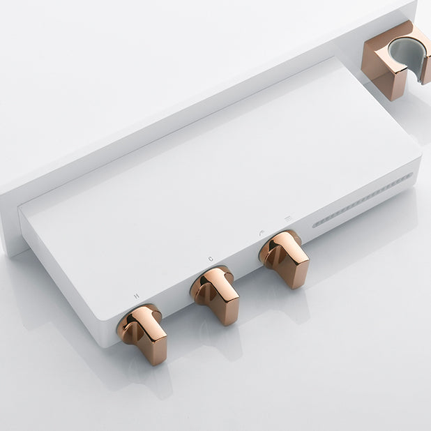 Wall Mount Tub Filler Modern Brass Triple Knob Handle Waterfall Tub Filler with Handshower Clearhalo 'Bathroom Remodel & Bathroom Fixtures' 'Bathtub Faucets' 'bathtub_faucets' 'Home Improvement' 'home_improvement' 'home_improvement_bathtub_faucets' 6835763