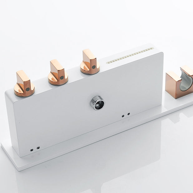 Wall Mount Tub Filler Modern Brass Triple Knob Handle Waterfall Tub Filler with Handshower Clearhalo 'Bathroom Remodel & Bathroom Fixtures' 'Bathtub Faucets' 'bathtub_faucets' 'Home Improvement' 'home_improvement' 'home_improvement_bathtub_faucets' 6835764