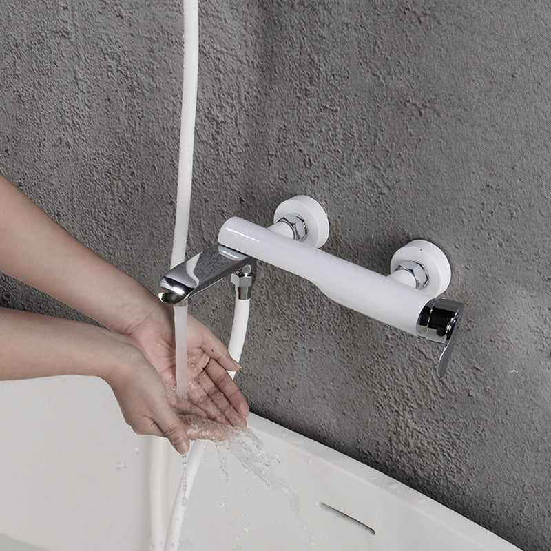Swivel Tub Filler Wall Mount Single Lever Handle Brass Tub Filler with Hand Shower Clearhalo 'Bathroom Remodel & Bathroom Fixtures' 'Bathtub Faucets' 'bathtub_faucets' 'Home Improvement' 'home_improvement' 'home_improvement_bathtub_faucets' 6835774